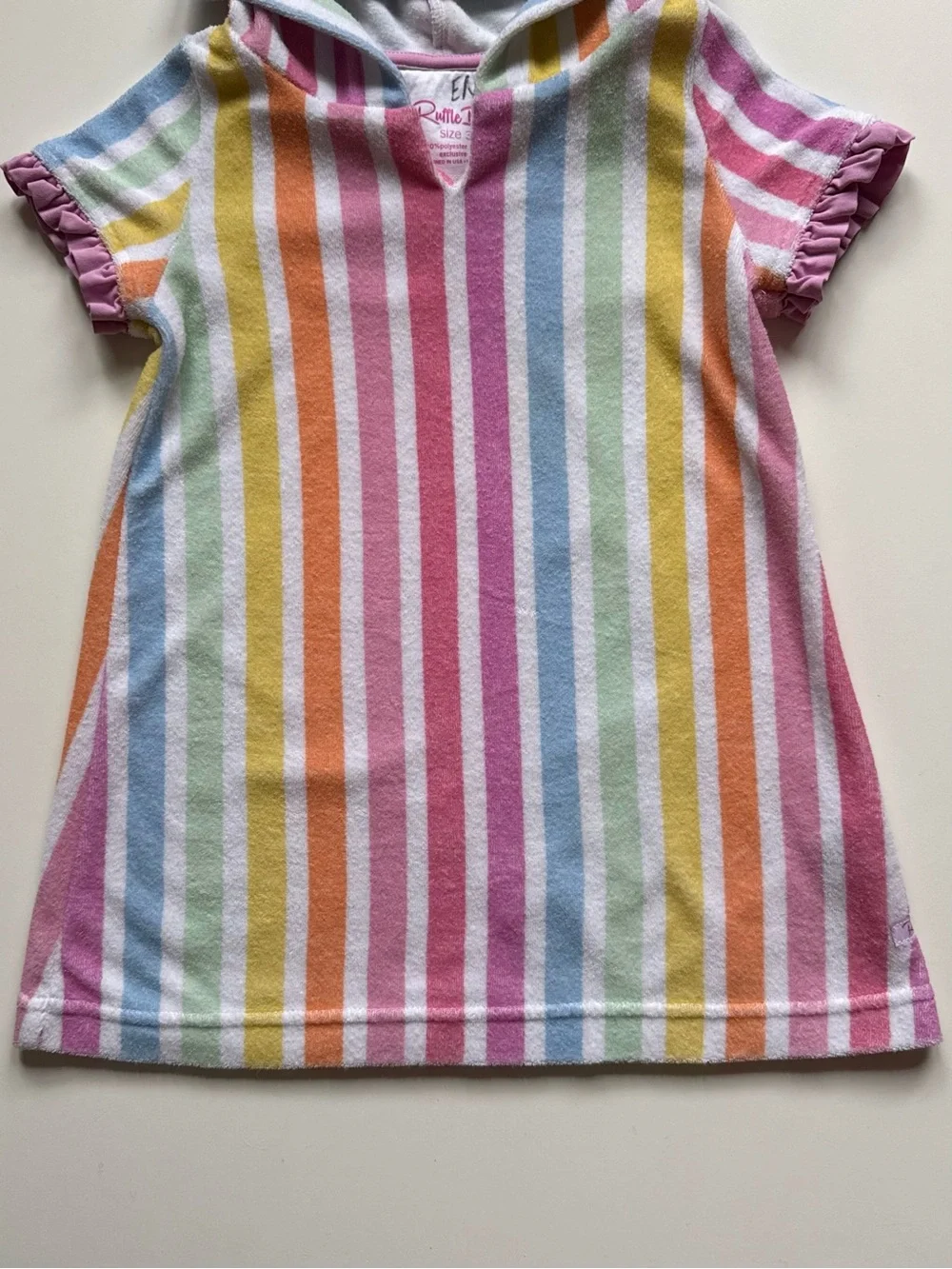 RuffleButts Girls Rainbow Dream Stripe Ruffle Terry Cover-Up - Size 3T